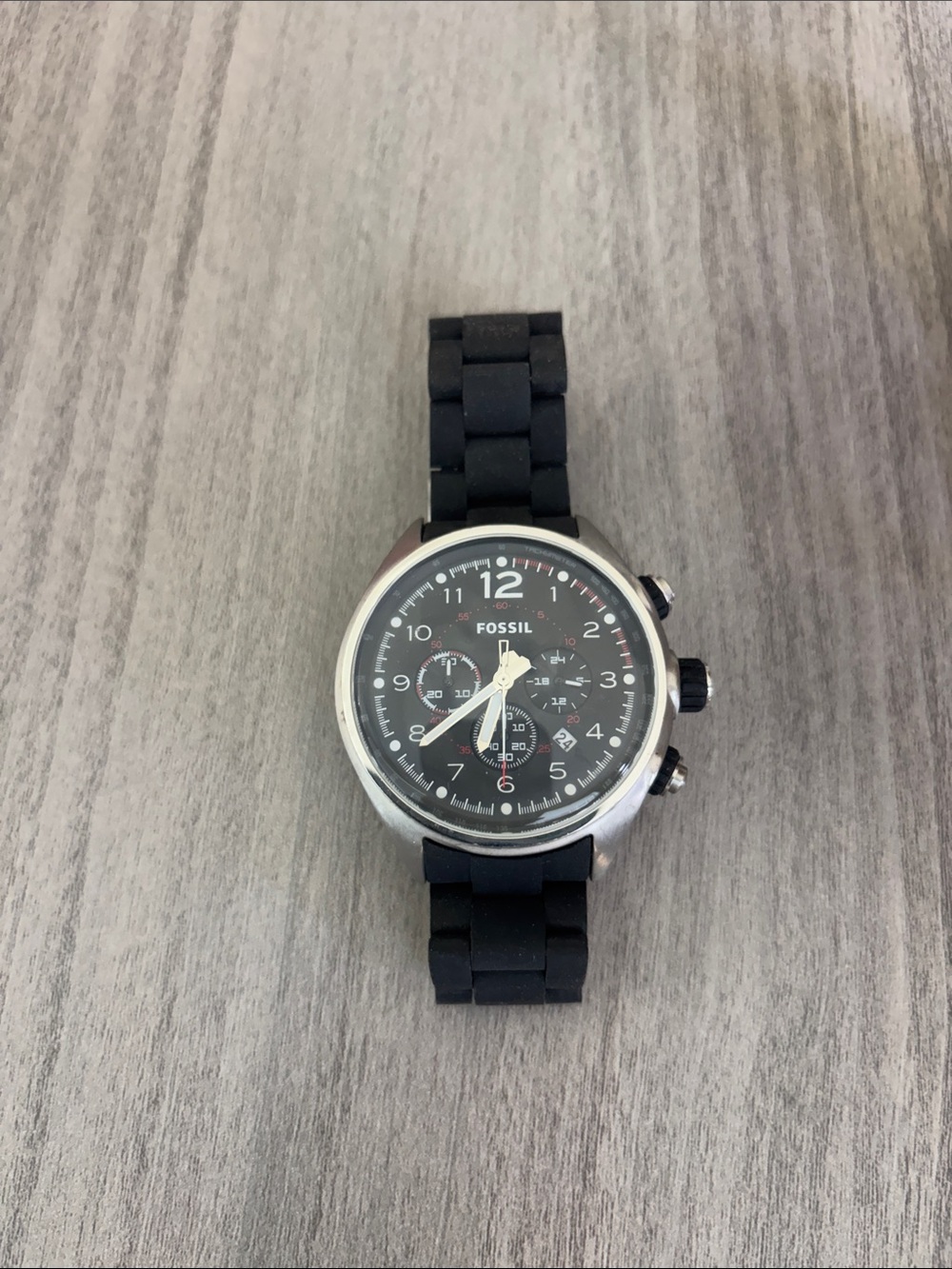 Fossil Men's Black Dial Chronograph Watch with Black Strap (will need battery)